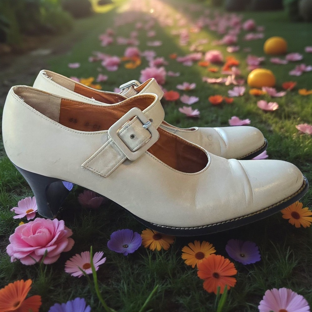 Vintage Robert Clergerie Paris Mary Jane Pumps Made in France White Leather 8.5 - Picture 6 of 16